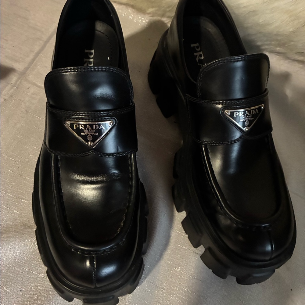 Prada Patent Leather Chunky Heel Loaferz - Picture 2 of 10